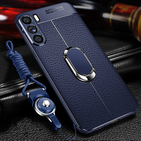 Funda Silicona Goma de Cuero Carcasa con Magnetico Anillo de dedo Soporte para Oppo K9 Pro 5G Azul