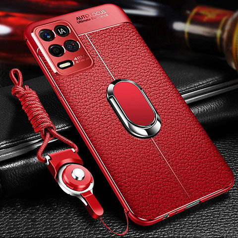 Funda Silicona Goma de Cuero Carcasa con Magnetico Anillo de dedo Soporte para Oppo K9X 5G Rojo