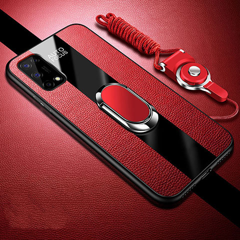 Funda Silicona Goma de Cuero Carcasa con Magnetico Anillo de dedo Soporte para Realme Narzo 30 Pro 5G Rojo