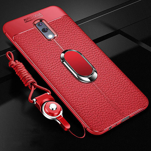 Funda Silicona Goma de Cuero Carcasa con Magnetico Anillo de dedo Soporte para Realme X Rojo