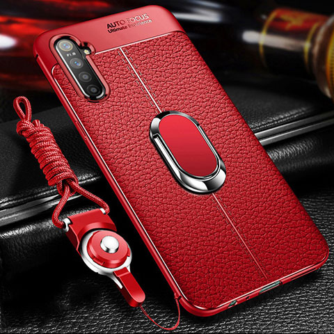 Funda Silicona Goma de Cuero Carcasa con Magnetico Anillo de dedo Soporte para Realme X2 Rojo