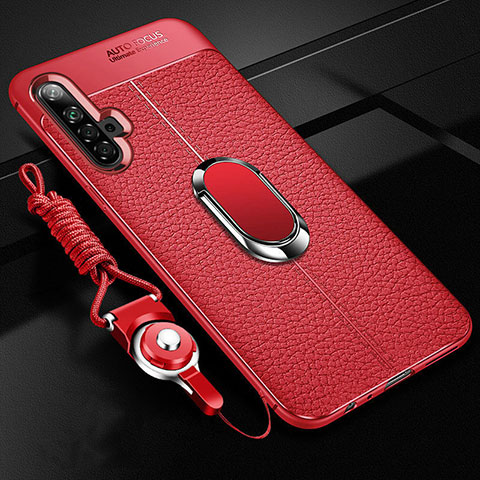 Funda Silicona Goma de Cuero Carcasa con Magnetico Anillo de dedo Soporte para Realme X3 SuperZoom Rojo