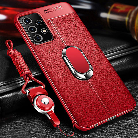 Funda Silicona Goma de Cuero Carcasa con Magnetico Anillo de dedo Soporte para Samsung Galaxy A33 5G Rojo