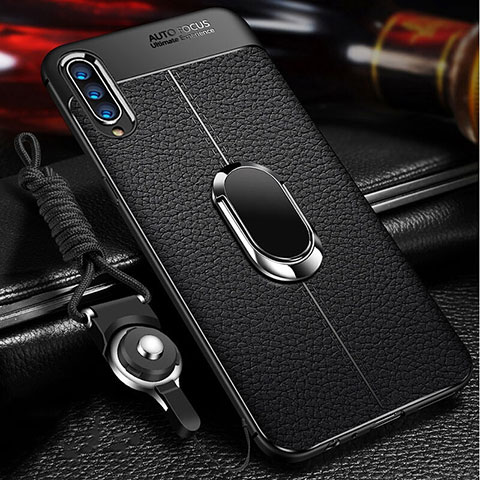 Funda Silicona Goma de Cuero Carcasa con Magnetico Anillo de dedo Soporte para Samsung Galaxy A70 Negro