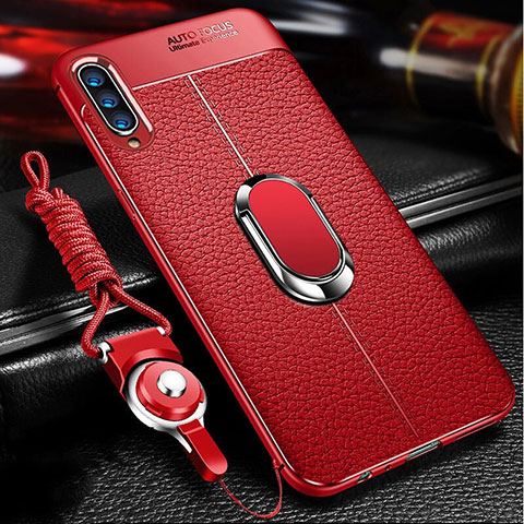 Funda Silicona Goma de Cuero Carcasa con Magnetico Anillo de dedo Soporte para Samsung Galaxy A70 Rojo