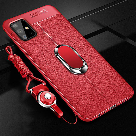 Funda Silicona Goma de Cuero Carcasa con Magnetico Anillo de dedo Soporte para Samsung Galaxy M40S Rojo