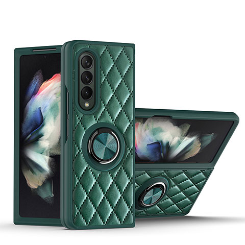 Funda Silicona Goma de Cuero Carcasa con Magnetico Anillo de dedo Soporte para Samsung Galaxy Z Fold3 5G Verde