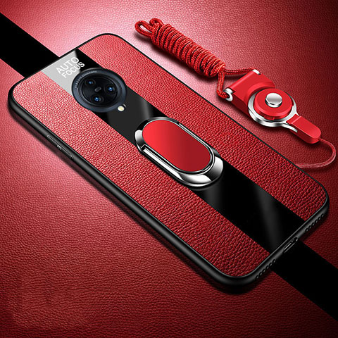 Funda Silicona Goma de Cuero Carcasa con Magnetico Anillo de dedo Soporte para Vivo Nex 3 5G Rojo