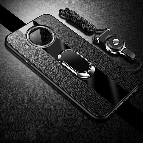 Funda Silicona Goma de Cuero Carcasa con Magnetico Anillo de dedo Soporte para Xiaomi Mi 10i 5G Negro