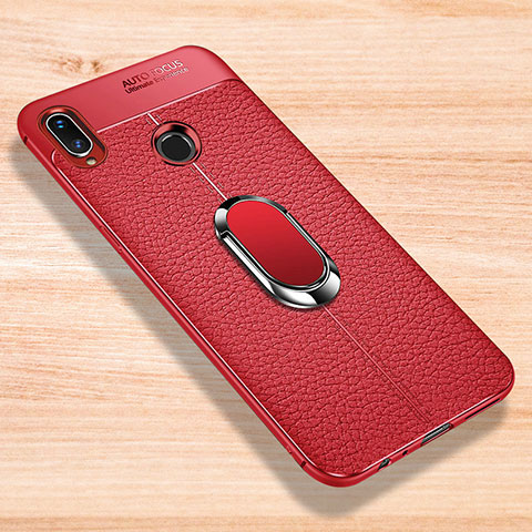 Funda Silicona Goma de Cuero Carcasa con Magnetico Anillo de dedo Soporte para Xiaomi Redmi Note 7 Rojo