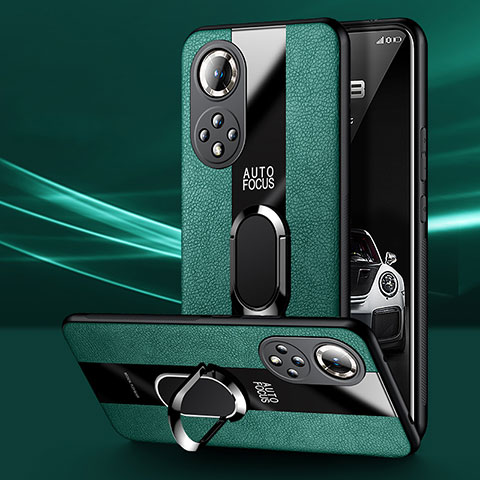 Funda Silicona Goma de Cuero Carcasa con Magnetico Anillo de dedo Soporte PB1 para Huawei Honor 50 5G Verde