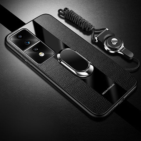 Funda Silicona Goma de Cuero Carcasa con Magnetico Anillo de dedo Soporte PB1 para Huawei Honor 80 GT 5G Negro