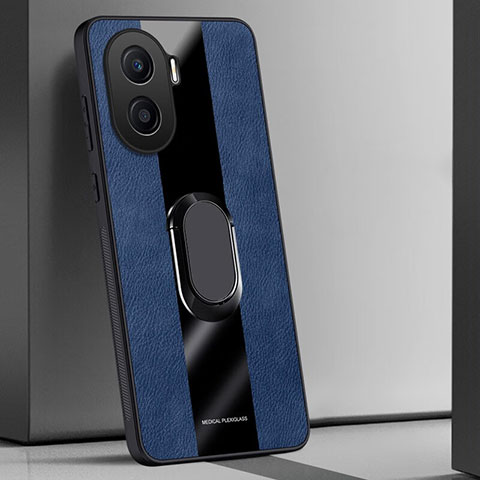 Funda Silicona Goma de Cuero Carcasa con Magnetico Anillo de dedo Soporte PB1 para Huawei Honor X40i 5G Azul