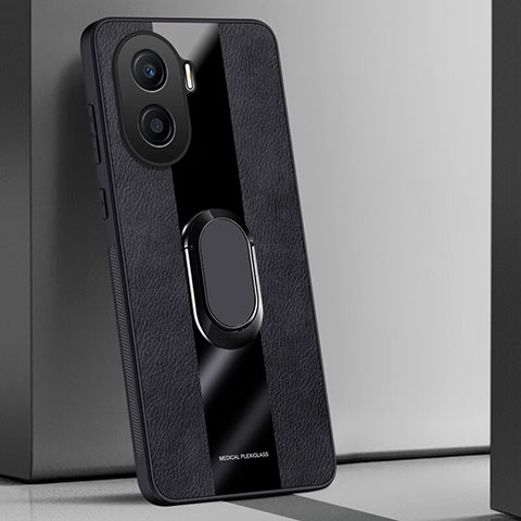 Funda Silicona Goma de Cuero Carcasa con Magnetico Anillo de dedo Soporte PB1 para Huawei Honor X40i 5G Negro