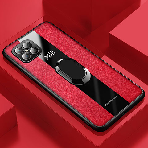 Funda Silicona Goma de Cuero Carcasa con Magnetico Anillo de dedo Soporte PB1 para Huawei Nova 8 SE 4G Rojo