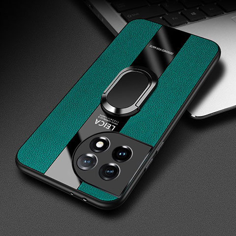 Funda Silicona Goma de Cuero Carcasa con Magnetico Anillo de dedo Soporte PB1 para OnePlus 11 5G Verde