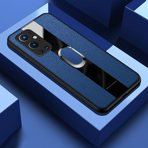 Funda Silicona Goma de Cuero Carcasa con Magnetico Anillo de dedo Soporte PB1 para OnePlus 9 Pro 5G Azul