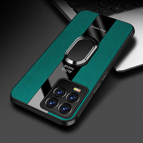 Funda Silicona Goma de Cuero Carcasa con Magnetico Anillo de dedo Soporte PB1 para Realme 8 4G Verde