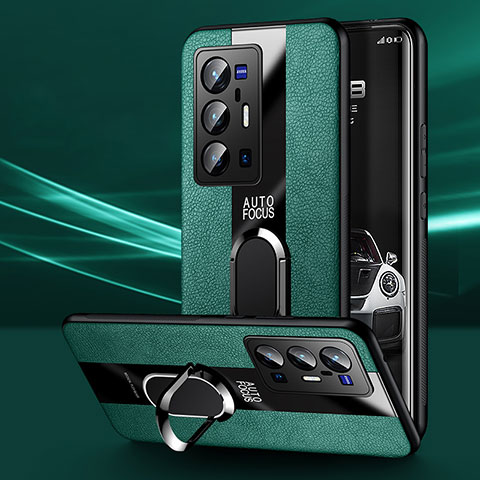 Funda Silicona Goma de Cuero Carcasa con Magnetico Anillo de dedo Soporte PB1 para Vivo X70 Pro+ Plus 5G Verde