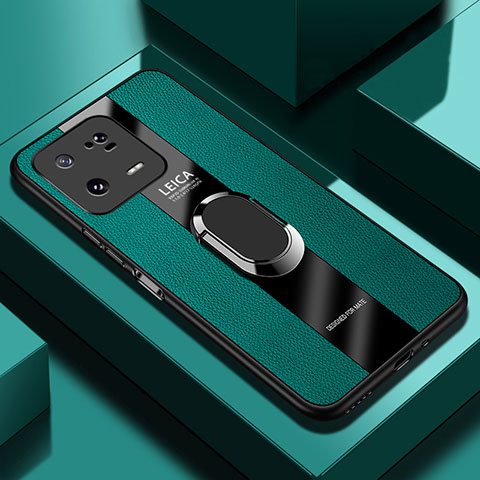 Funda Silicona Goma de Cuero Carcasa con Magnetico Anillo de dedo Soporte PB1 para Xiaomi Mi 13 5G Verde