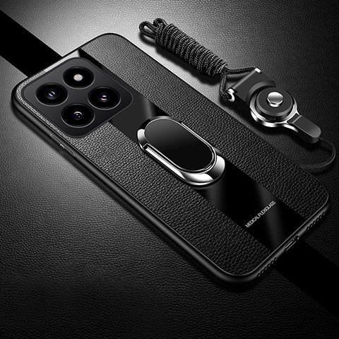 Funda Silicona Goma de Cuero Carcasa con Magnetico Anillo de dedo Soporte PB1 para Xiaomi Mi 14 5G Negro