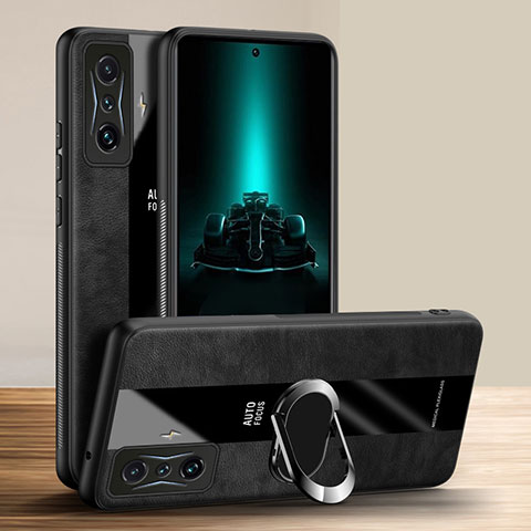 Funda Silicona Goma de Cuero Carcasa con Magnetico Anillo de dedo Soporte PB1 para Xiaomi Poco F4 GT 5G Negro