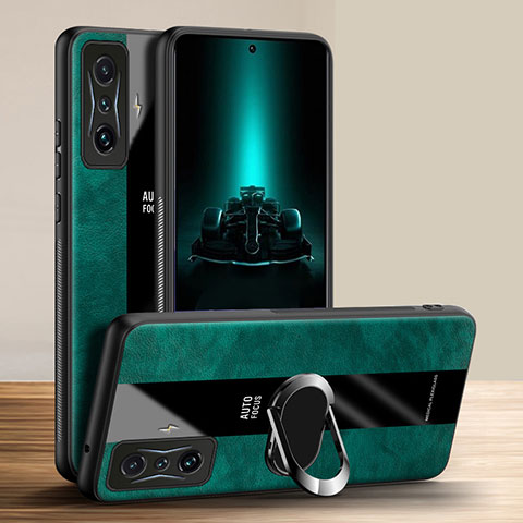 Funda Silicona Goma de Cuero Carcasa con Magnetico Anillo de dedo Soporte PB1 para Xiaomi Poco F4 GT 5G Verde