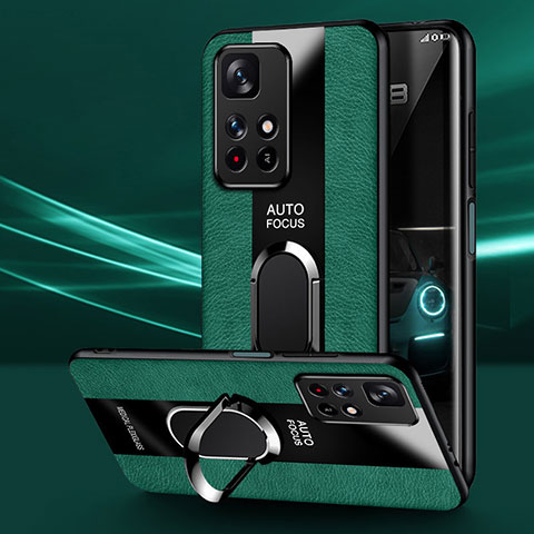 Funda Silicona Goma de Cuero Carcasa con Magnetico Anillo de dedo Soporte PB1 para Xiaomi Poco M4 Pro 5G Verde