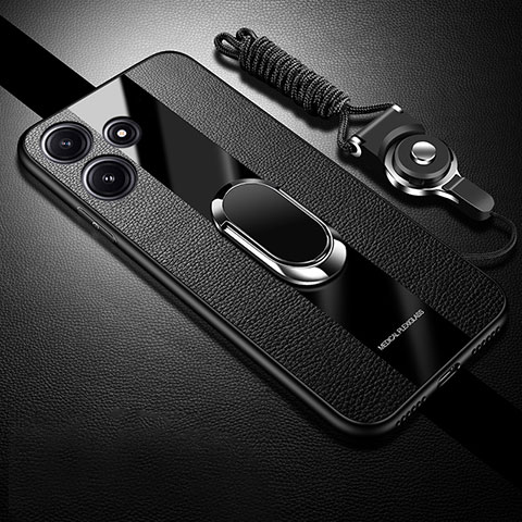 Funda Silicona Goma de Cuero Carcasa con Magnetico Anillo de dedo Soporte PB1 para Xiaomi Poco M6 Pro 5G Negro