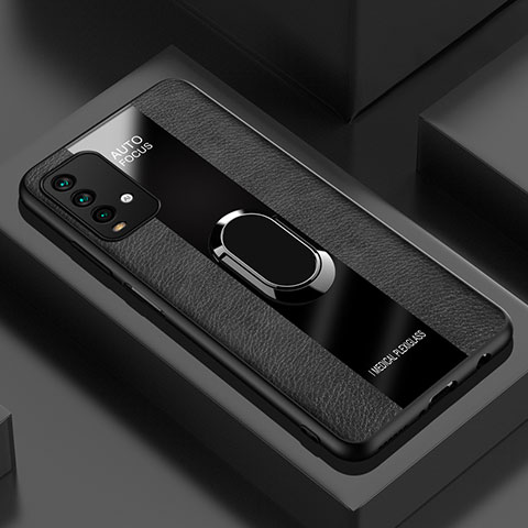 Funda Silicona Goma de Cuero Carcasa con Magnetico Anillo de dedo Soporte PB1 para Xiaomi Redmi 9 Power Negro