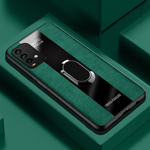 Funda Silicona Goma de Cuero Carcasa con Magnetico Anillo de dedo Soporte PB1 para Xiaomi Redmi 9 Power Verde