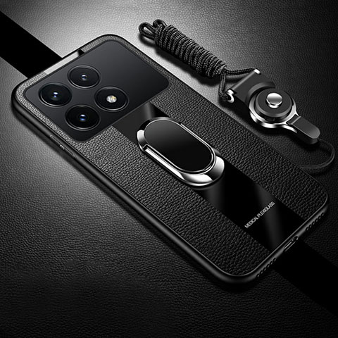 Funda Silicona Goma de Cuero Carcasa con Magnetico Anillo de dedo Soporte PB1 para Xiaomi Redmi K70 5G Negro