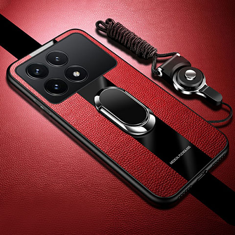 Funda Silicona Goma de Cuero Carcasa con Magnetico Anillo de dedo Soporte PB1 para Xiaomi Redmi K70 Pro 5G Rojo