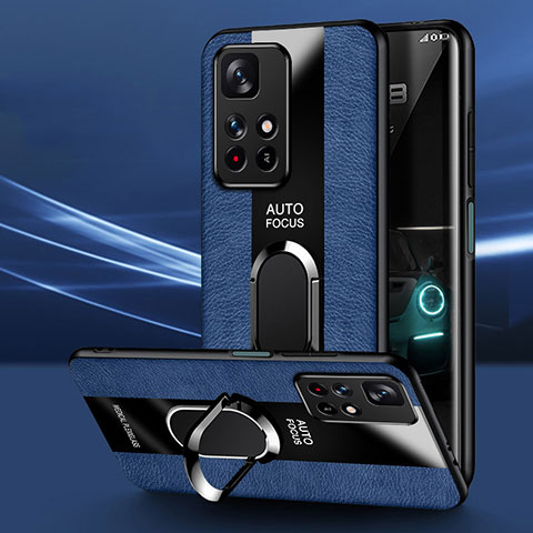 Funda Silicona Goma de Cuero Carcasa con Magnetico Anillo de dedo Soporte PB1 para Xiaomi Redmi Note 11 5G Azul