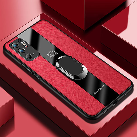 Funda Silicona Goma de Cuero Carcasa con Magnetico Anillo de dedo Soporte PB1 para Xiaomi Redmi Note 11 SE 5G Rojo