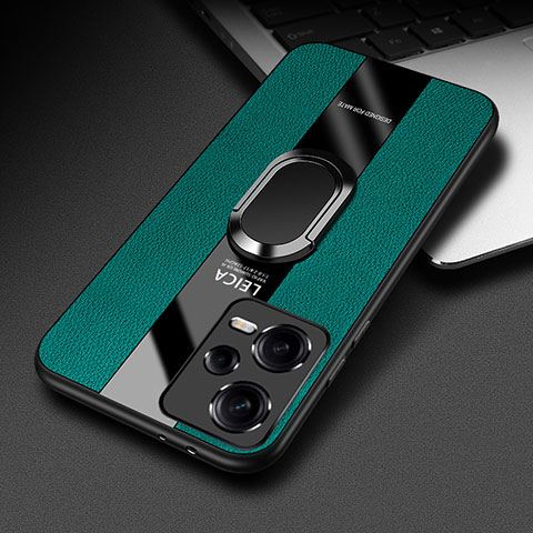 Funda Silicona Goma de Cuero Carcasa con Magnetico Anillo de dedo Soporte PB1 para Xiaomi Redmi Note 12 Pro 5G Verde