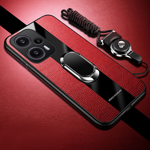 Funda Silicona Goma de Cuero Carcasa con Magnetico Anillo de dedo Soporte PB1 para Xiaomi Redmi Note 12 Turbo 5G Rojo