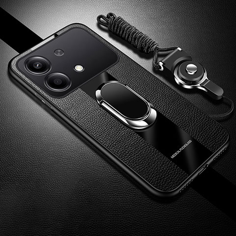 Funda Silicona Goma de Cuero Carcasa con Magnetico Anillo de dedo Soporte PB1 para Xiaomi Redmi Note 13R Pro 5G Negro