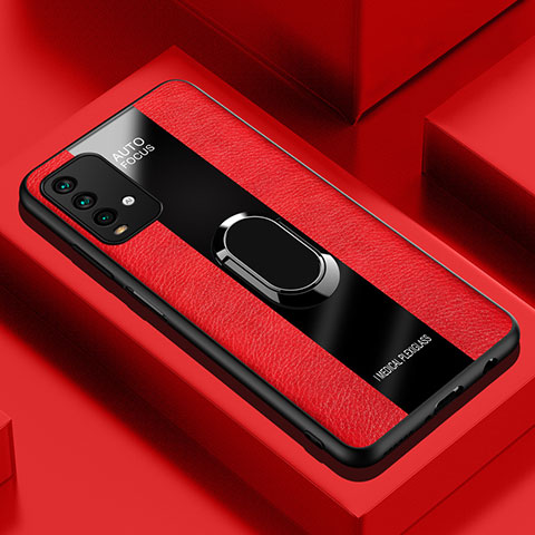 Funda Silicona Goma de Cuero Carcasa con Magnetico Anillo de dedo Soporte PB1 para Xiaomi Redmi Note 9 4G Rojo