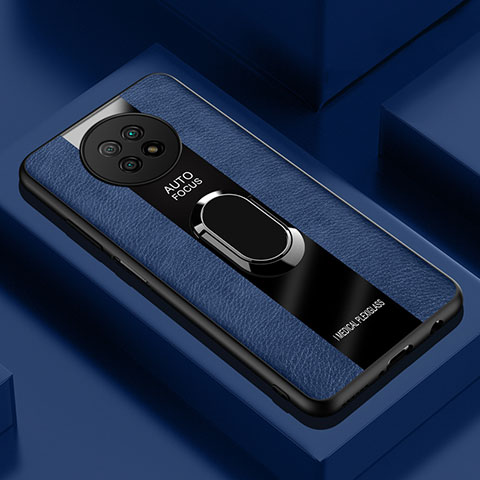 Funda Silicona Goma de Cuero Carcasa con Magnetico Anillo de dedo Soporte PB1 para Xiaomi Redmi Note 9 5G Azul