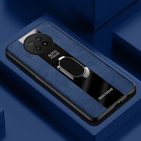 Funda Silicona Goma de Cuero Carcasa con Magnetico Anillo de dedo Soporte PB1 para Xiaomi Redmi Note 9T 5G Azul