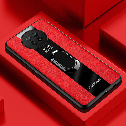 Funda Silicona Goma de Cuero Carcasa con Magnetico Anillo de dedo Soporte PB1 para Xiaomi Redmi Note 9T 5G Rojo