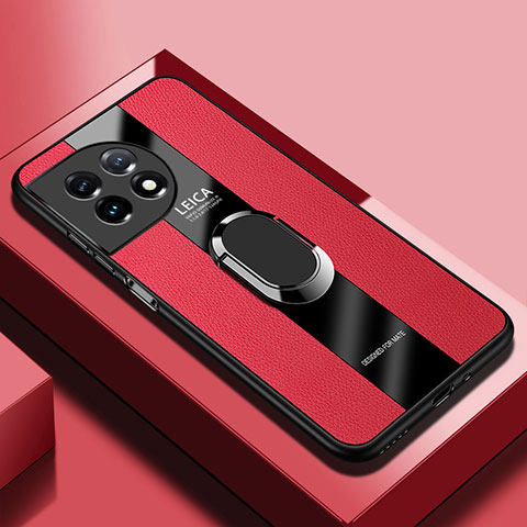 Funda Silicona Goma de Cuero Carcasa con Magnetico Anillo de dedo Soporte PB2 para OnePlus 11 5G Rojo