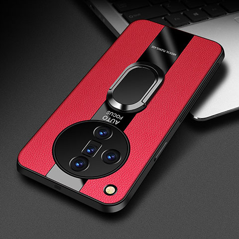 Funda Silicona Goma de Cuero Carcasa con Magnetico Anillo de dedo Soporte PB2 para Oppo Find X7 5G Rojo