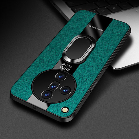 Funda Silicona Goma de Cuero Carcasa con Magnetico Anillo de dedo Soporte PB2 para Oppo Find X7 Ultra 5G Verde