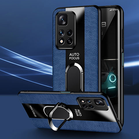 Funda Silicona Goma de Cuero Carcasa con Magnetico Anillo de dedo Soporte PB2 para Xiaomi Mi 11i 5G (2022) Azul