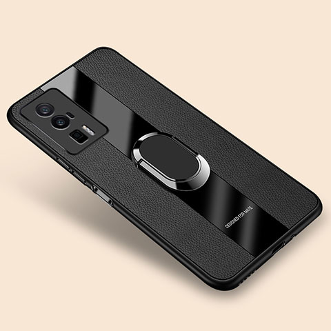 Funda Silicona Goma de Cuero Carcasa con Magnetico Anillo de dedo Soporte PB2 para Xiaomi Poco F5 Pro 5G Negro