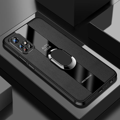 Funda Silicona Goma de Cuero Carcasa con Magnetico Anillo de dedo Soporte PB2 para Xiaomi Redmi Note 11T 5G Negro
