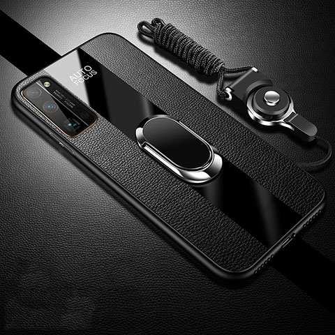 Funda Silicona Goma de Cuero Carcasa con Magnetico Anillo de dedo Soporte S01 para Huawei Honor 30 Pro Negro