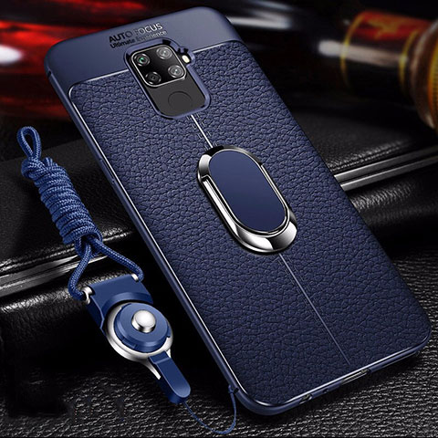 Funda Silicona Goma de Cuero Carcasa con Magnetico Anillo de dedo Soporte S01 para Huawei Nova 5i Pro Azul